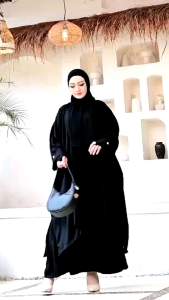 Adzani Set Tunik Abaya Rok Rayon Twill Premium/ Setelan Abaya Tunik Rok Umroh Haji