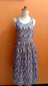 midi dress wanita cream motif batik ungu BLISS POINT cewek M santai kutung MEWAH