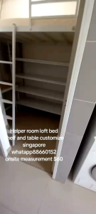 Loft bed with shelf and table customize for helper room singapore/store room/bomb shelter/unity