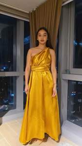 Satin Infinity Dress Gown Elegant Floor Length Dress Free Size