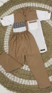 Uk setelan Baju koko pakistan Akbar ayah dan anak laki-laki 2-12 Tahun Lengan pendek Polos mix batik