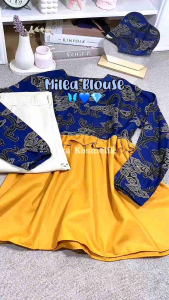 ILKABATIK Milea Blouse Motif Mega Mendung Busui Resleting Depan Batik Wanita Kerja Kantor Seragam