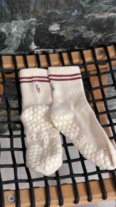 WEAR.ALAZ Classique Burgundy French Stripes Premium Non-slip Grip Socks for Pilates Lagree Yoga