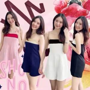 ❣️FF15154❣️จั้มสูทเกาะอกขาสั้น ผ้าซาร่า มียางสม็อคหลัง มีซิปหลัง งานสวย แซ่บๆจ้า พร้อมส่ง🍑