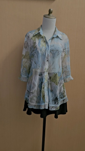 atasan kemeja wanita putih motif bunga hijau L XL cewek MEWAH jumbo