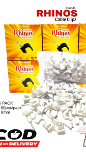 (6 KOTAK)PAKET 6 KOTAK KLEMAN KABEL PLUS PAKU BETON 9 MM RHINOS ROUND CABLE CLIPS/CLEMAN KABEL9 MM