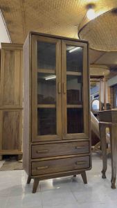 ตู้ไม้สัก ตู้ไม้วินเทจ สูง 160 x กว้าง 70 x ลึก 35 cm. (จัดส่งทั้งตู้) ตู้ไม้คลาสสิค ตู้เก็บของ ตู้โชว์สินค้า สีเสี้ยนดำน้ำตาล ไม้สักแท้ ทุกชิ้นส่วน