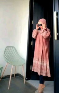 Midi Dress Tunik Bahan Rayon Twill Motif Elegan Busui Friendly