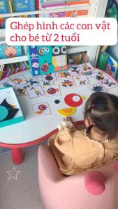 Bộ xếp hình Montessori theo thẻ bằng gỗ cho bé