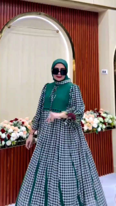 Gamis SHR Orgnl | MIDI dress houndstooth ceruty imprt mix kaos rajut full furing | gamis shr Motif square | pakaian muslim wanita | baju gamis motif kotak-kotak | gamis resleting depan | gamis realpict | gamis busui friendly