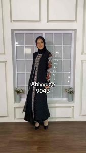 Abiyyuco TA9043 | Gamis Abaya Turki Hitam Busui Turkey Warna Turki Mewah Elegan Terbaru 2023 Bahan Jersey mix Ceruty