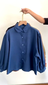 Baju Atasan Blouse Kemeja Wanita Kerah Bulat Shakila Twill Tangan Balon