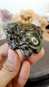 Natural Precious Gold Pyrite Crystal Money Dragon Turtle Carved Ornament DT11