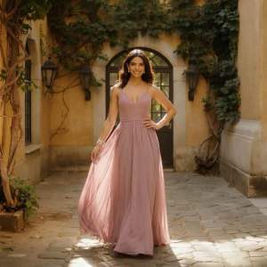Dusty Rose Purple A-Line Evening Gown | Spaghetti Strap V-Neck Formal Dress | US Size: 2 & 10 | US Imported