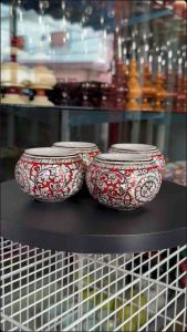 ถ้วยถมมุกเต็มใบ ขนาดใหญ่ ดอกพุดตาน (1คู่)