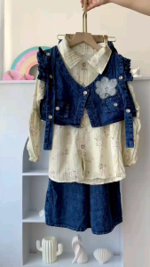 Yoviana 3in1 set anak remaja setelan celana atasan model vest rompi jeans