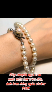 Dây Chuyền Ngọc Trai nước mặn hạt tròn đều ánh kem Dáng Ngắn Choker