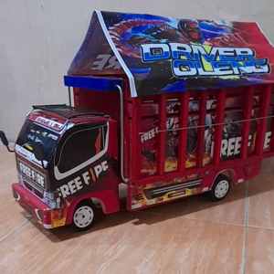 MINIATUR ASLI KAYU JUMBO Truk oleng Miniatur Full Variasi Lampu Dan Terpal PANJANG 60 CM
