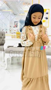 Gamis Safeea Couple Ibu dan Anak Perempuan Usia 2-10 Tahun Motif bunga Bahan Crincle Airflow