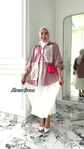 Kemeja Wanita Terbaru Big Size Elena Rayon Polos Hitam Navy Oversize Jumbo
