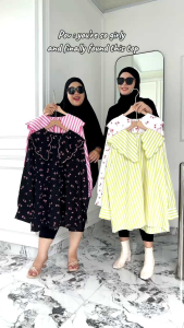 Kemeja Wanita Korean Style Salur Mingyu Stripe Oversize Jumbo Bigsize Xxl