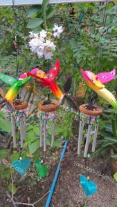 โมบายแขวนกระดิ่งลม นกไม้แกะสลัก คาบทอง พร้อมโมบาย(พร้อมส่ง)