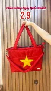 [Sale 2.9] Túi Đeo Chéo Tote Phao Chần Bông WIN Cao Cấp Nền Đỏ Sao Vàng Có Ngăn Laptop 16" Phong Cách Hàn Quốc Đi Học Đi Chơi Công Sở