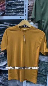 Kaos Waffle Pria Paket Isi 3 Polos Lengan Pendek Oblong Best Seller - Baju Pria Top 1