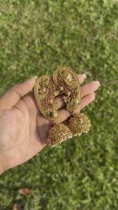 Traditional Matte Finish Kemp Stones Ear Cuff Jhumka | Indian jewelry