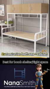 Customized helper bed with storage for bomb shelter | small room helper bed | kids bed | storage bed | low bed | small bed with cabinet | Storage Bed | Co-living Bed