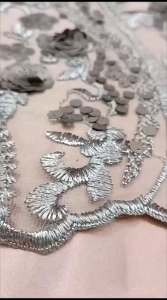 BAHAN/KAIN TILLE BORDIR SQUIN PAYET BUNGA BISA COD.