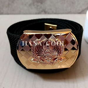 sabuk pdh kai  kuningan motif logo timbul tali sabuk bisa request (hitam/putih)