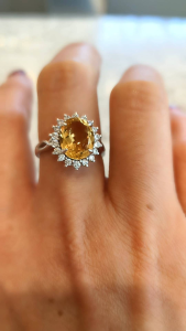 แหวนซิทริน พลอยแท้ เม็ดใหญ่มาก ตัวเรือนเงินแท้ 92.5% ชุบทองคำขาว แบรนด์ Marc Jewelry มือ✌️(ไซส์56) ยังใหม่พลอยสวยมากค่ะ