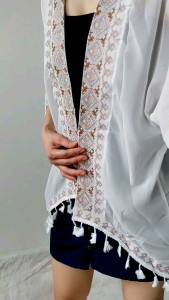 Jazzela Embroidered Asymmetric Cover Up Outer Cardigan Tassel Retro Vintage Style Fashion Modis Wanita