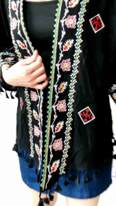25570 Razzela Embroidered Cover Up Outer Cardigan Retro Vintage Bordir Motif Panjang Wanita Oversize Hitam Atasan