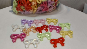 250grams(est.135pcs) Ribbon Beads DIY Charm Acrylic Beads Bow Knot Beads for Bracelet Necklace Keychain Hair Accessories Craft Supplies