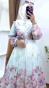 Dress pesta ceruty babydol mix tile bridal mewah bunga - kinta vol 25