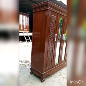 Lemari Pakaian 4 Pintu Hijab 2 Rak 2 Gantung Kayu Jati/trinityjayafurniture