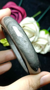 (Certificate) High Grade Silver Obsidian Crystal Stone bangle 56mm+- (带证书)精品亮光眼天眼猫眼招财银曜石手镯 56mm+-