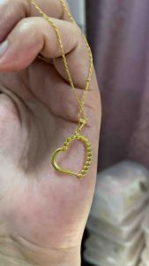 PAWNABLE 18K Saudi Gold Rope Chain(lightweight thin 16”)with 18K Dotted Heart Pendant(open back)✨