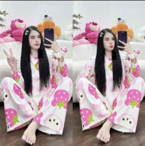 Đồ bộ ủ kem đồ bộ mặc nhà đồ bộ tay dài quần dài chất tăm lạnh Hàn in 3D hoạ tiết dễ thương