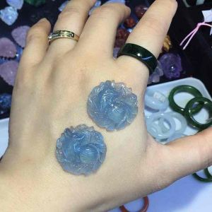 Mặt dây chuyền đeo cổ Hồ Ly chúa dáng tròn đá aqua xanh nước