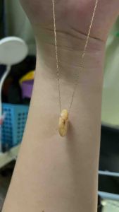 PAWNABLE 18K Saudi Gold Karkar/Rolo Necklace(lightweight thin) with Peach Sunstone Pendant✨