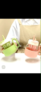 OHHDEER 600ML Glass Tea Separation Water Cup Double Drinking Straw Glass Cup Large Belly Flower Tea Separation Water Cup