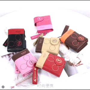 Korean-style PU Leather Cartoon Wallet with Zipper Foldable Multi-functional Handheld Coin Purse Dompet Wanita PU 女性钱包