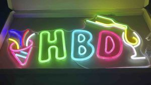 ป้ายไฟ ป้ายไฟตัวอักษร ป้ายไฟวิ่ง ป้ายไฟled ป้ายไฟนีออน ป้ายไฟสุขสันต์วันเกิด ป้ายไฟHBD งานอะคลิลิตใส 60x30cm