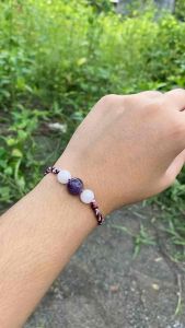 Gelang Tridatu (amethyst dan Rose Quartz)