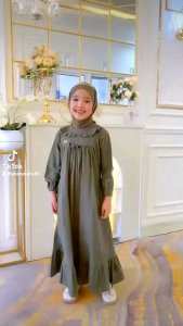 Gamis anak pakaian muslim anak perempuan bahan katun linen premium