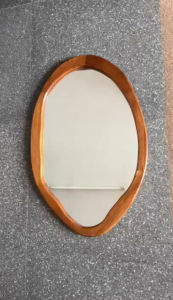 กระจกติดผนัง กรอบกระจก 50x79x2cm กรอบกระจกไม้ ไม้สัก สีสัก ทรง abstract แต่งผนัง มินิมอล งานทำมือ ของแต่งบ้าน Irregular Teak Wood Wall Mirror