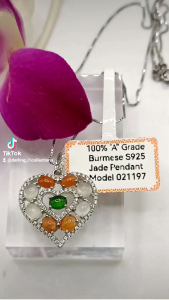 ❤️"A" Grade Lovely Tri-colours (green-yellow-opaque) "Heart Shape" Icy Beads Burmese Jade Pendant ❤️Festive Sales New Arrival ❤️100% brand new "A" grade Burmese heart shape jade pendant high grade Jadeites S925 sterling silver zirconia diamonds frame
